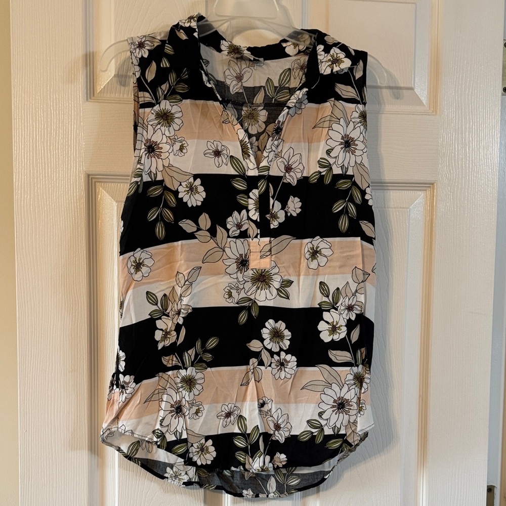 LOFT Sleeveless Floral Blouse - Black, White, Cream